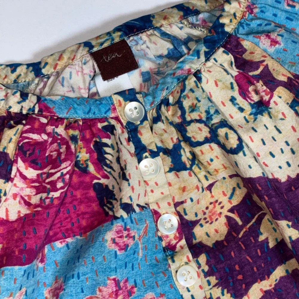 Tea Collection Girls Size 6 Stitch Patchwork‎ Floral Cotton Dress Blue Pink
